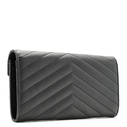Saint Laurent Grain De Poudre Matelasse Chevron Monogram Flap Wallet Black 5 of 18