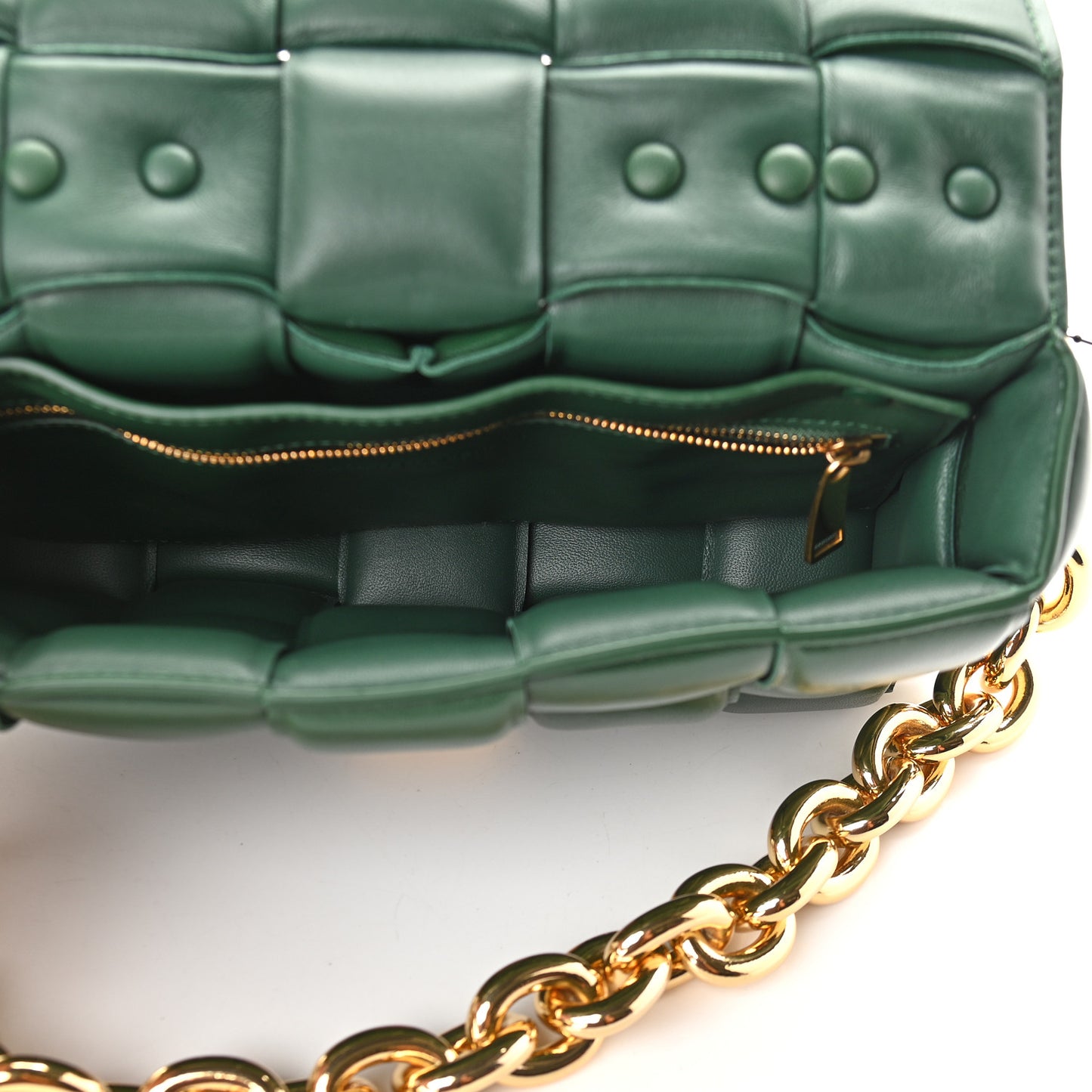 Lambskin Maxi Intreccio Padded Chain Cassette Crossbody Bag Raintree