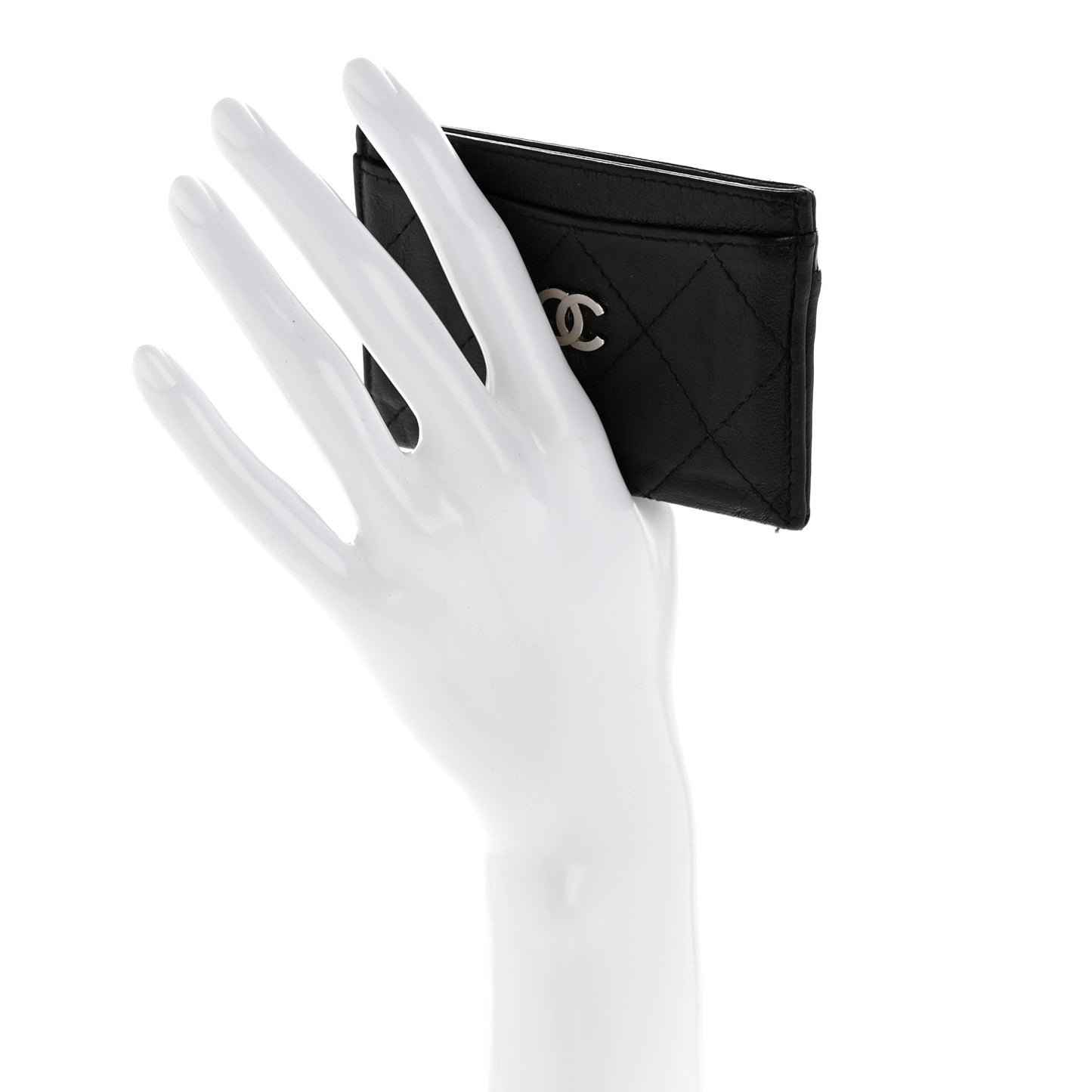 Goatskin Quilted Card Holder Black