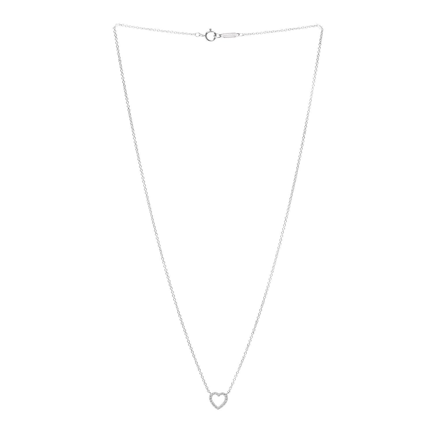 Tiffany 18K White Gold Diamond Metro Heart Pendant Necklace 3 of 5