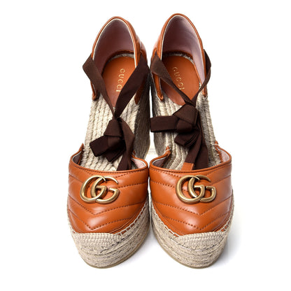 Gucci Nappa Matelasse GG Marmont Ankle Wrap Platform 35/120mm Espadrille Wedges 38 Cognac 5 of 10