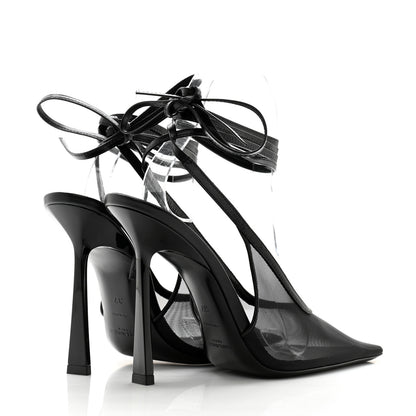 Saint Laurent Tulle Mesh Lambskin Oxails 110 Ankle Tie Pumps 37 Black 4 of 8