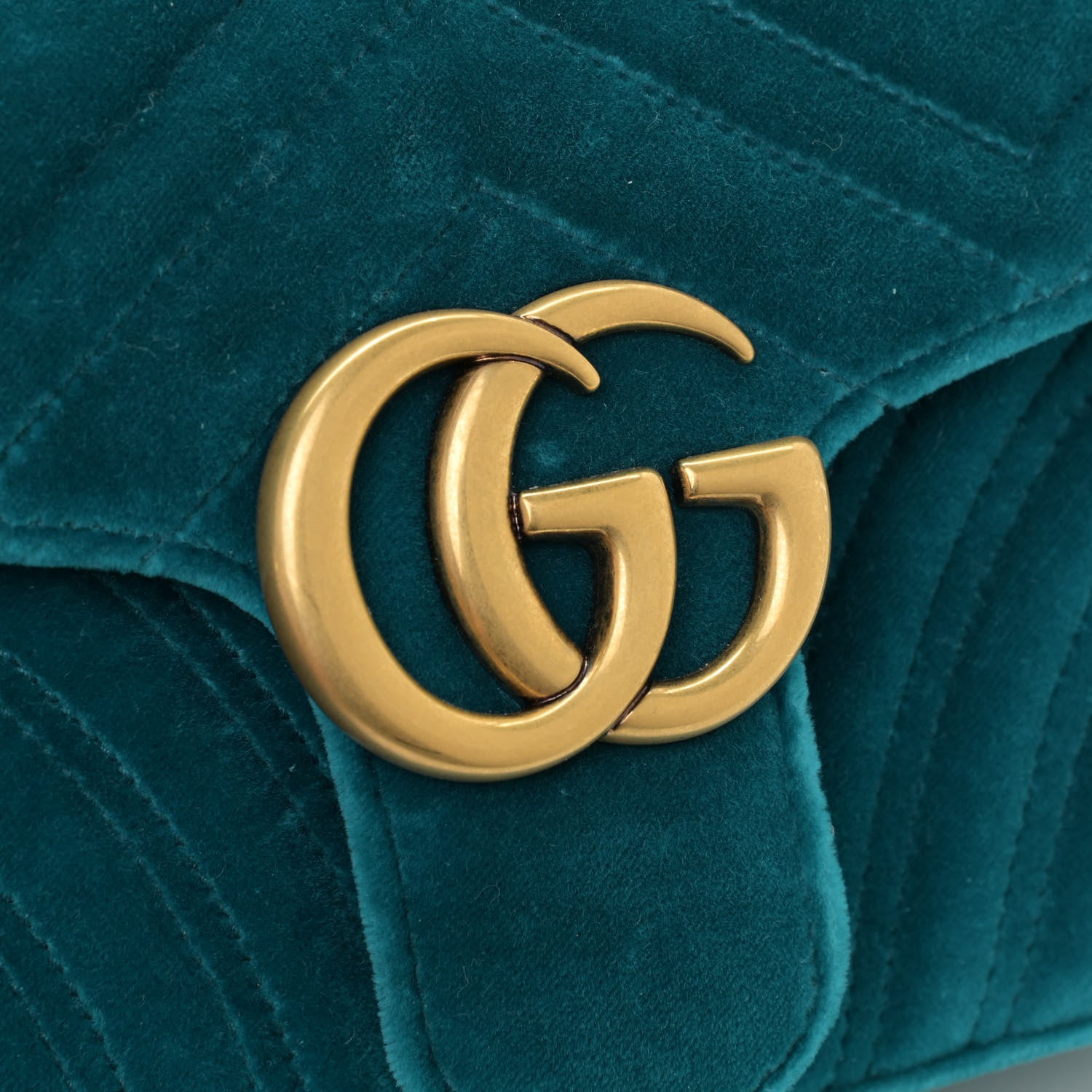Gucci Velvet Matelasse Small GG Marmont Shoulder Bag Pavone Cyan 11 of 11