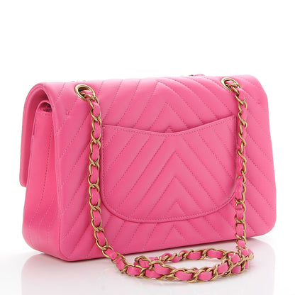 Chanel Lambskin Chevron Quilted Medium Double Flap Pink 4 of 9