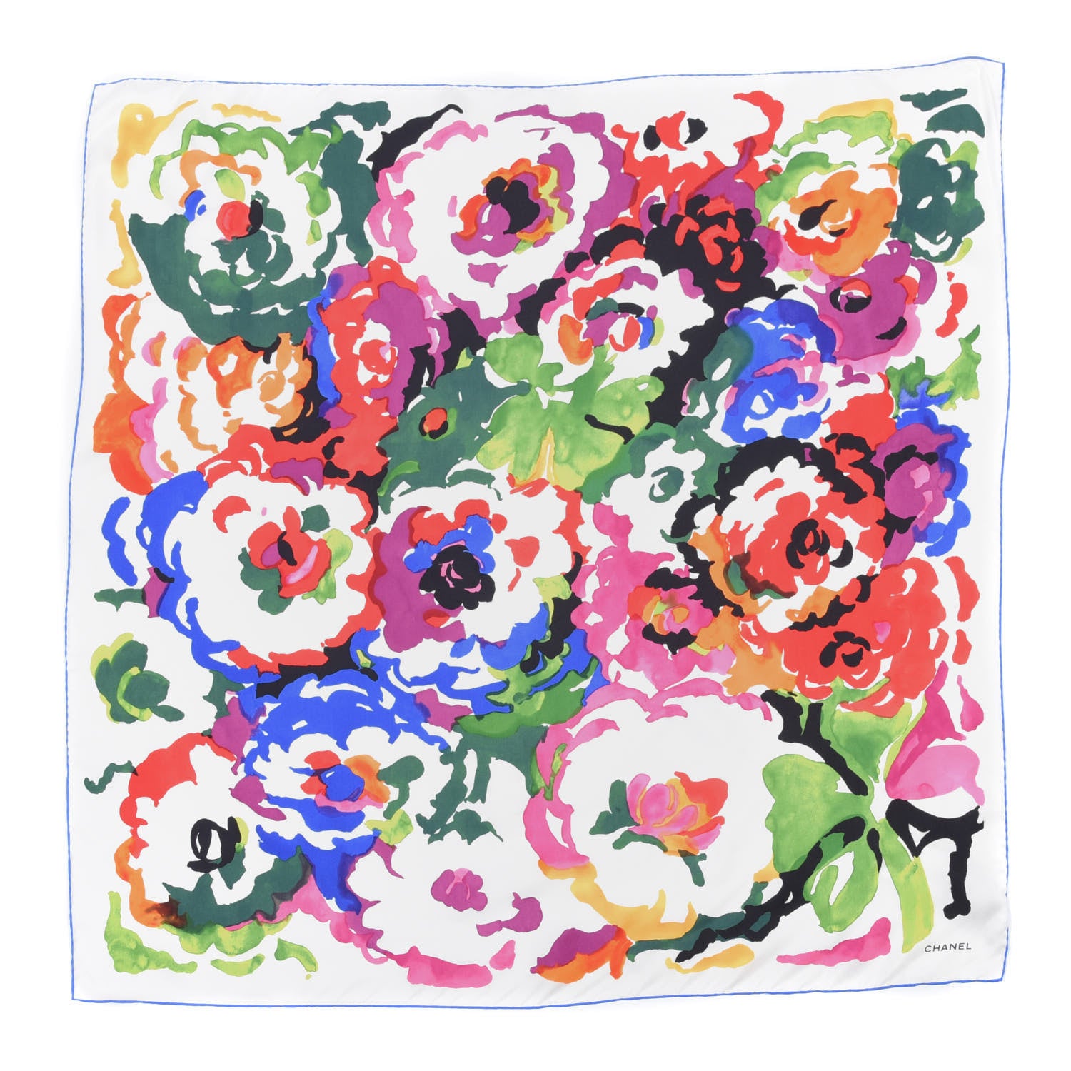 Chanel Silk Camellia Square Scarf Dark White 1 of 3