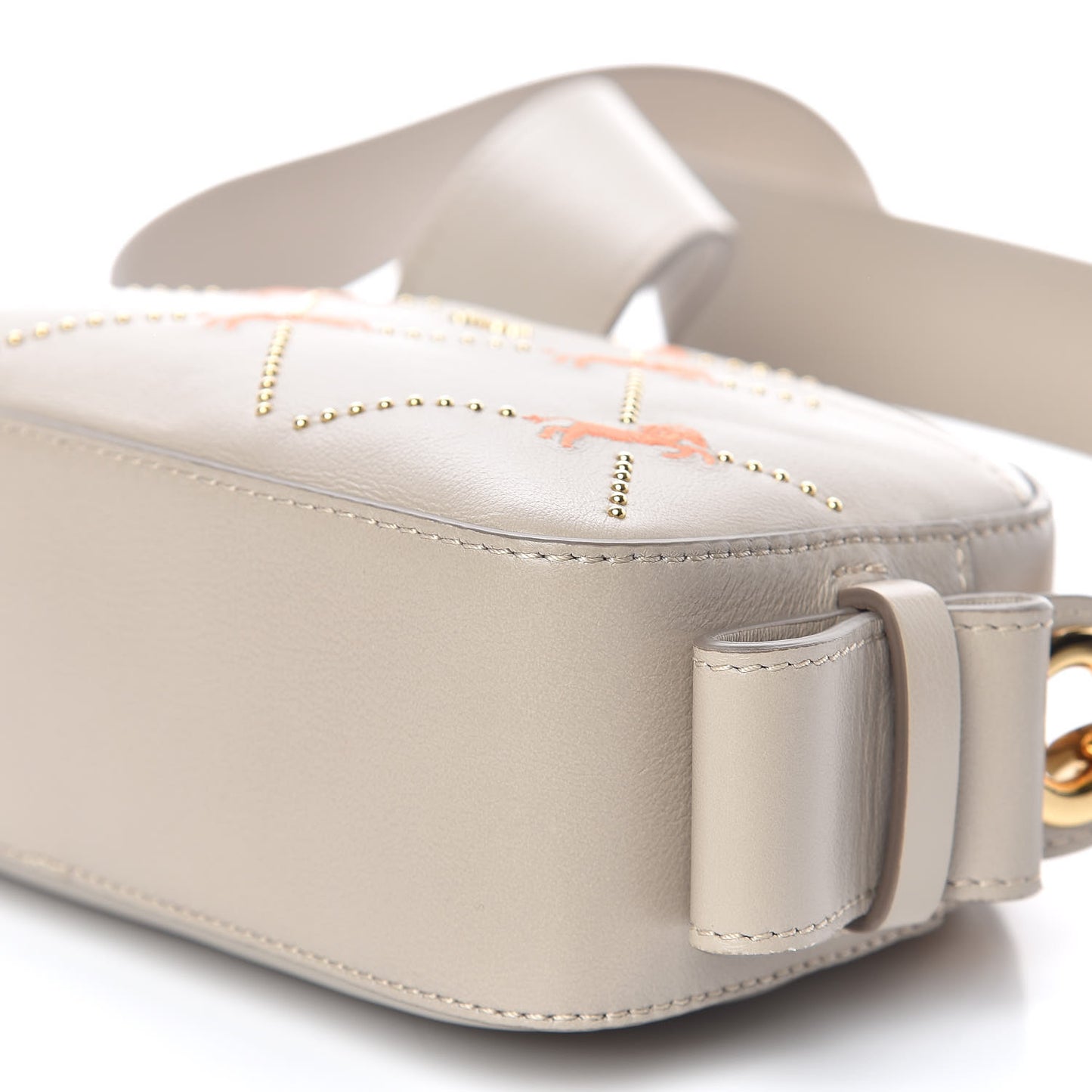 Smooth Calfskin Little Horses Embroidered Shoulder Bag Pastel Grey