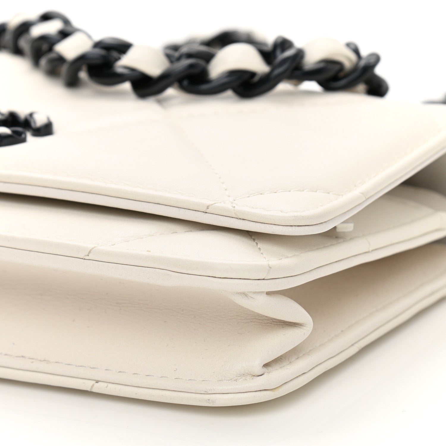 Chanel Glossy Calfskin Quilted Chanel 19 Wallet On Chain WOC White Black 11 of 12