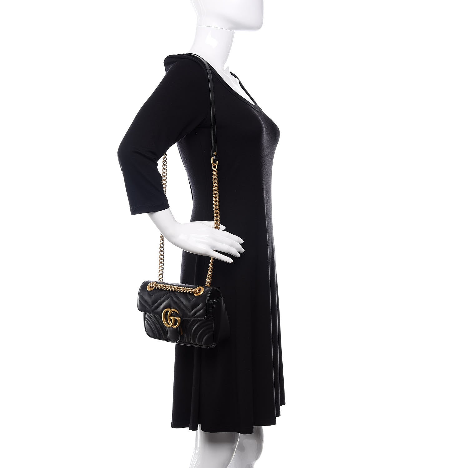 Gucci Calfskin Matelasse Mini GG Marmont Shoulder Bag Black 2 of 10