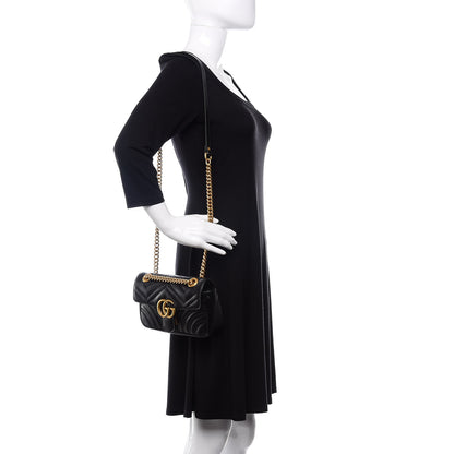Gucci Calfskin Matelasse Mini GG Marmont Shoulder Bag Black 2 of 10