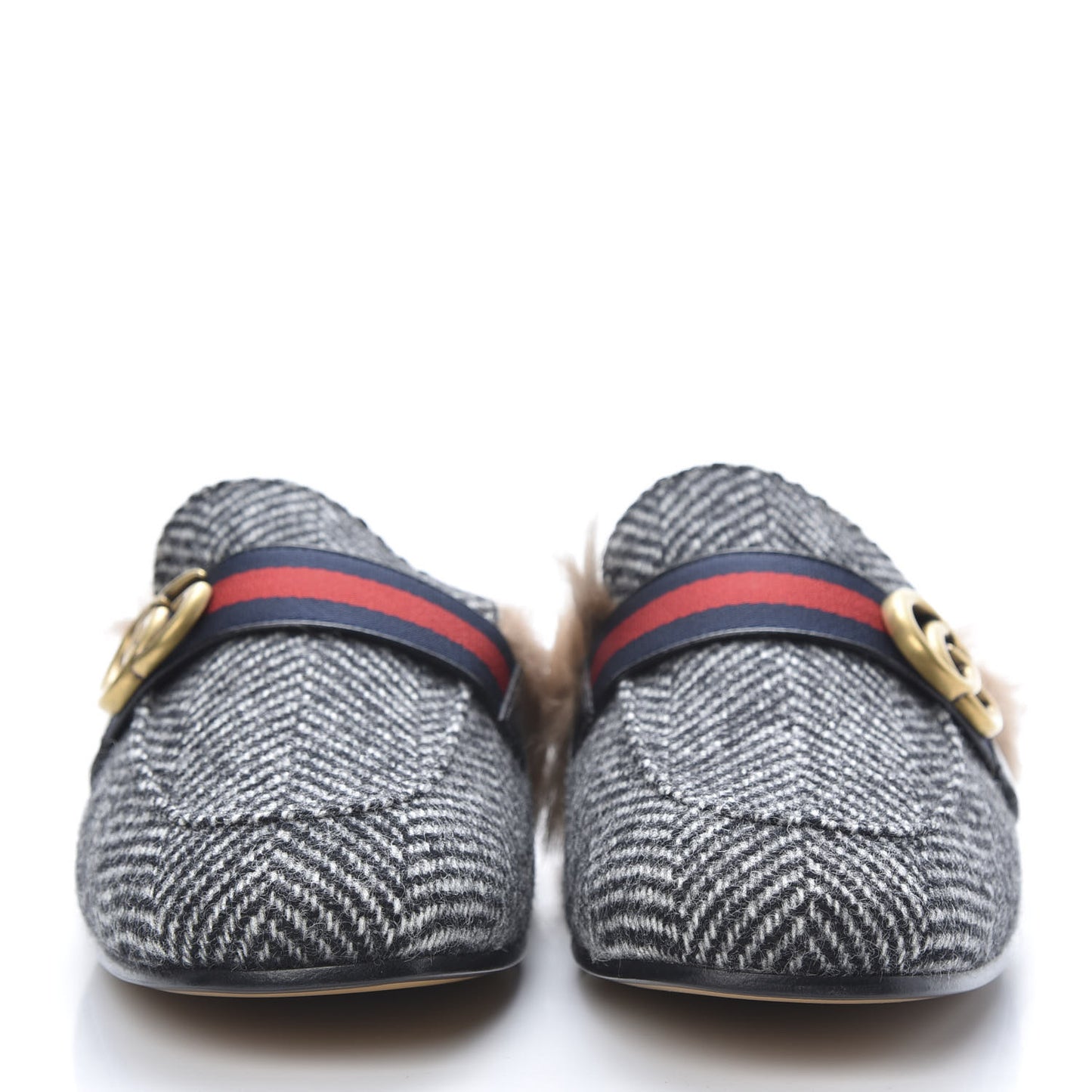 Herringbone Fur Web GG Mens Princetown Slippers 8 Black White