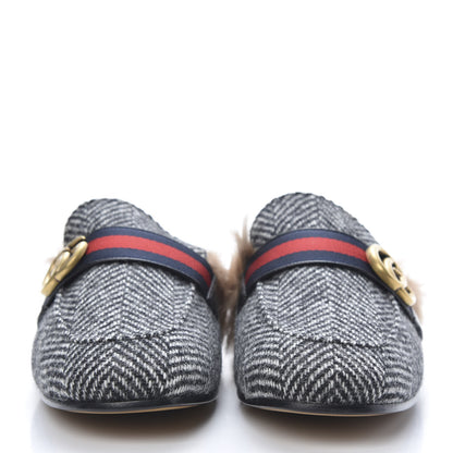 Gucci Herringbone Fur Web GG Mens Princetown Slippers 8 Black White 2 of 8