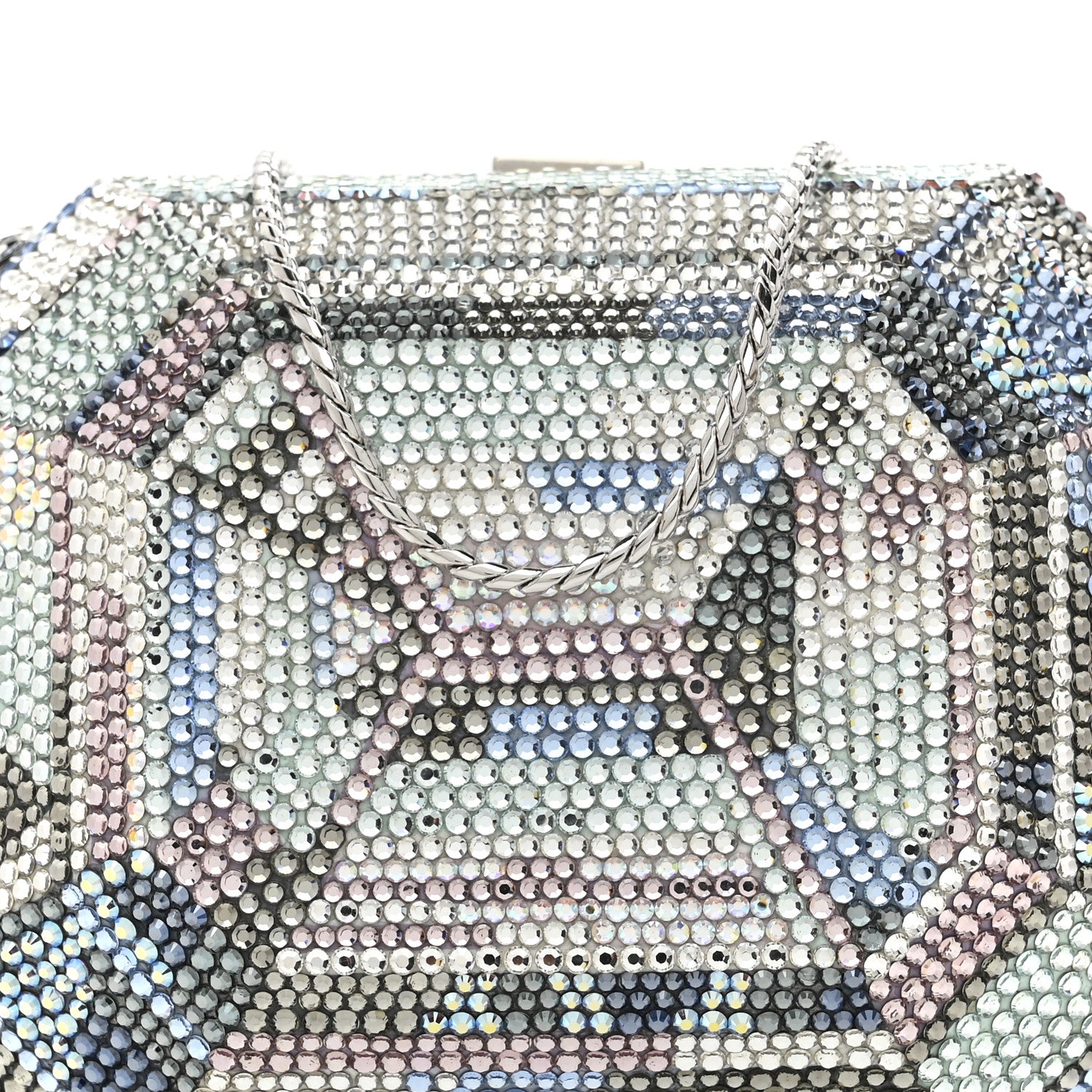 Judith Leiber Swarovski Crystal Minaudiere Clutch Silver Multicolor 8 of 10