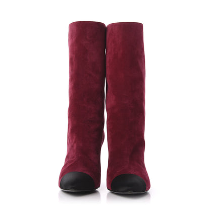 Chanel Suede Calfskin Satin Gabrielle Cap Toe Short Boots 40 Burgundy Black 2 of 10