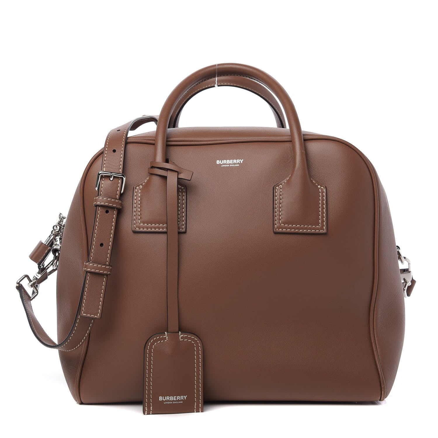 Burberry Smooth Calfskin Medium Cube Bowling Bag Malt Brown 1 of 8