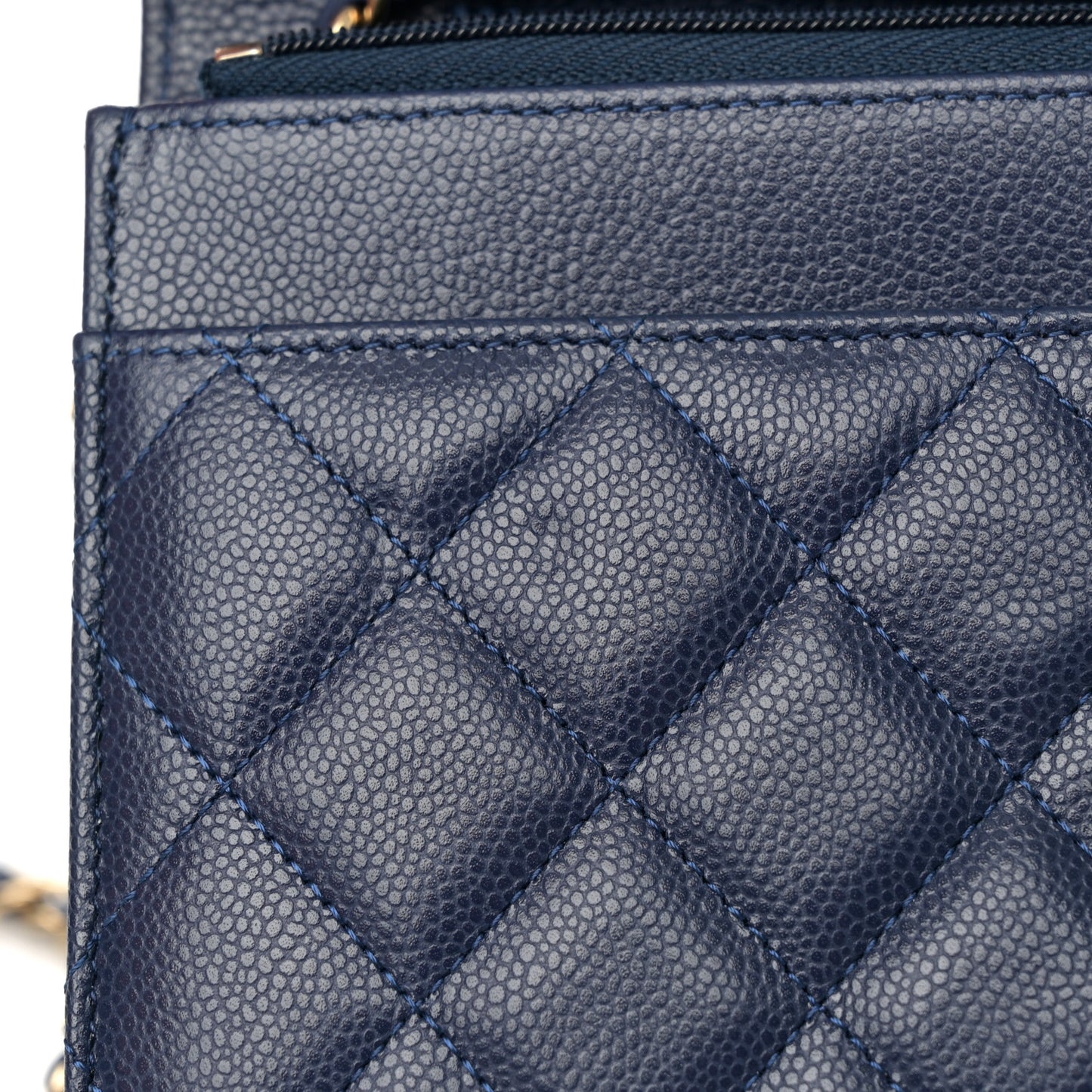 Caviar Quilted Wallet on Chain WOC Navy Blue