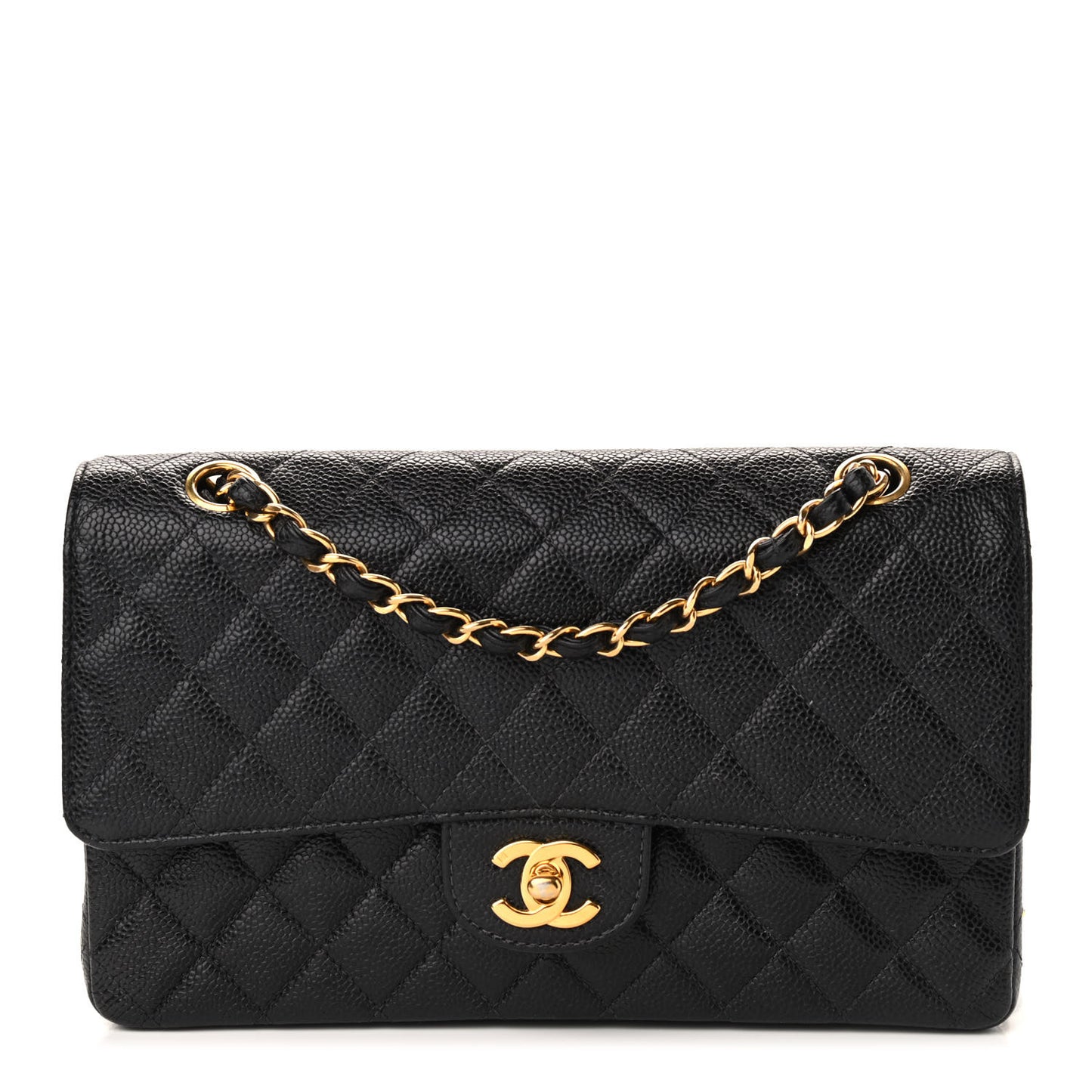 Caviar Quilted Medium Double Flap Black