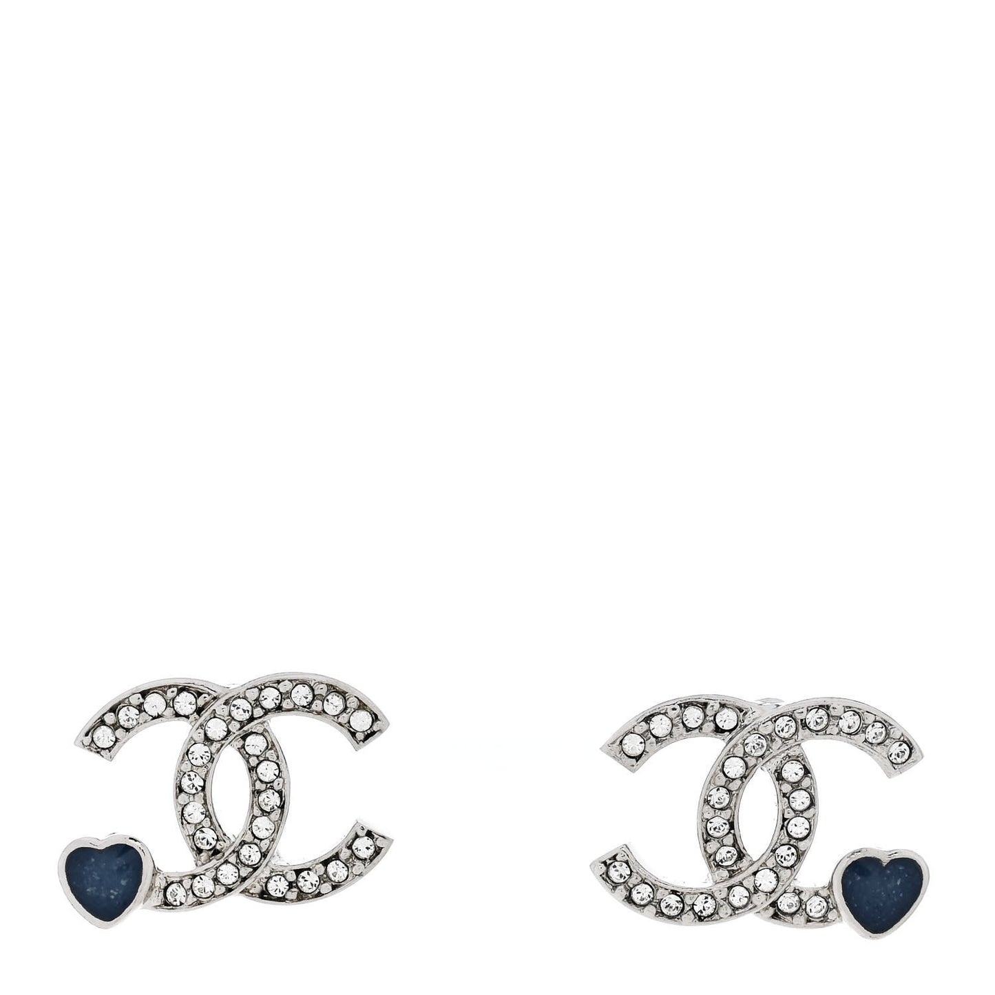 Metal Crystal Resin CC Heart Earrings Silver Blue
