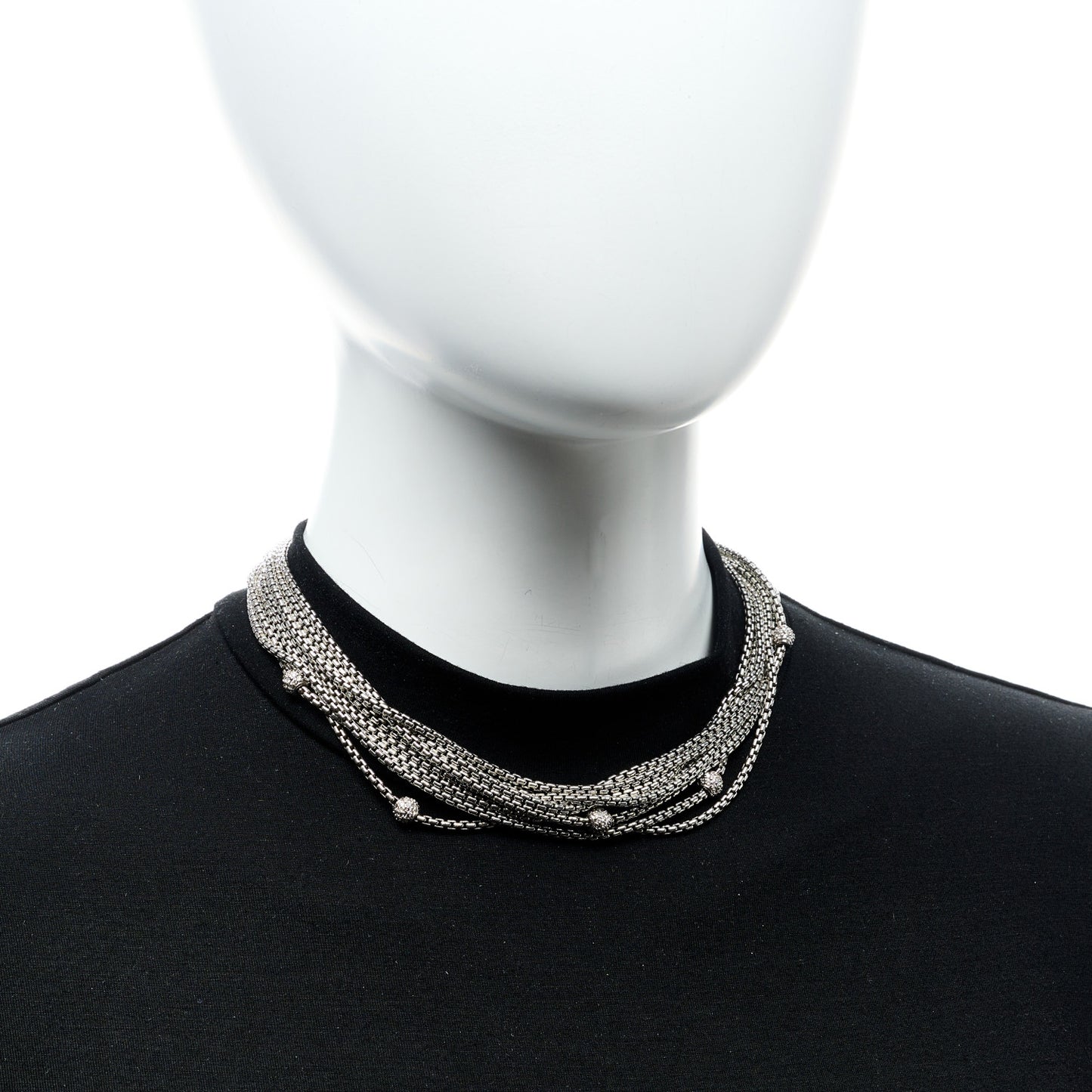 Sterling Silver 18 Yellow Gold Diamond Multi Strand Station Necklace