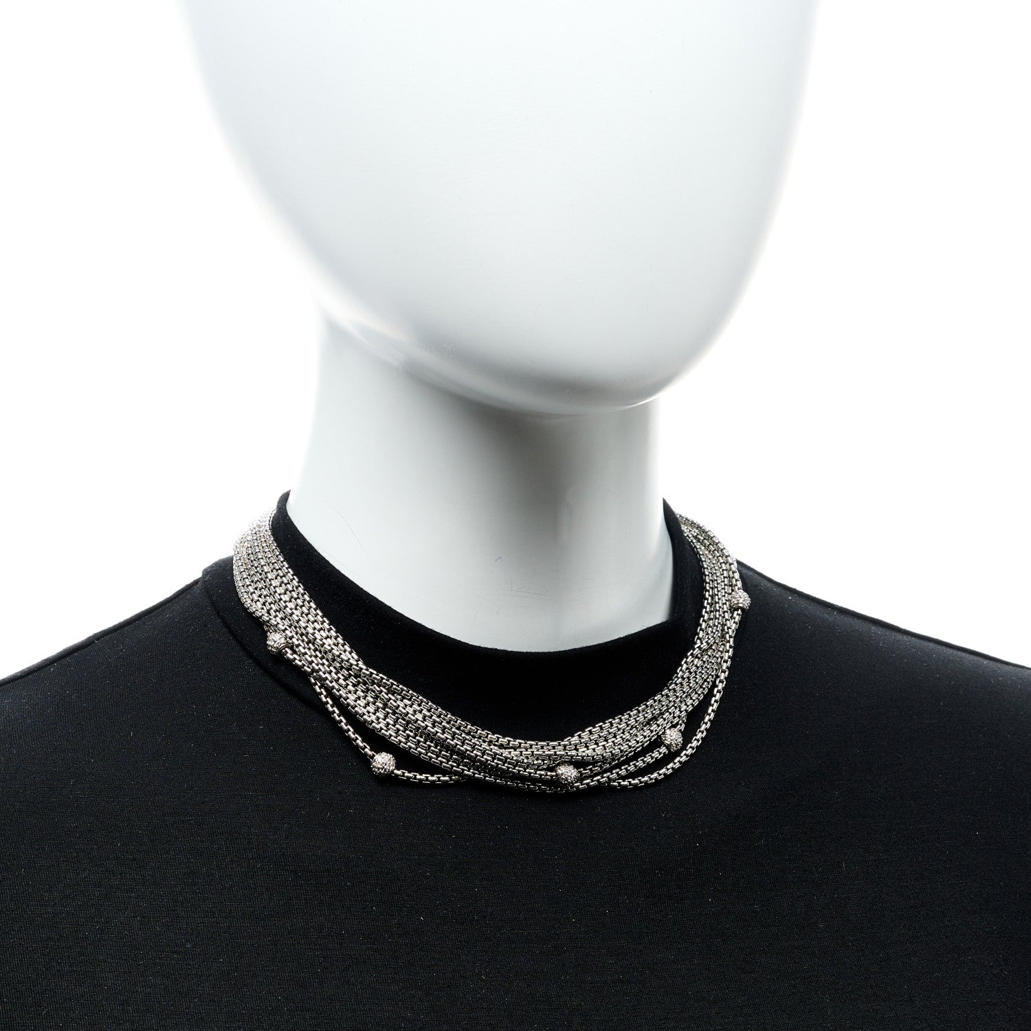 David Yurman Sterling Silver 18 Yellow Gold Diamond Multi Strand Station Necklace 2 of 5