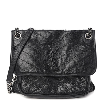 Saint Laurent Crinkled Calfskin Matelasse Monogram Medium Niki Chain Satchel Black 1 of 10