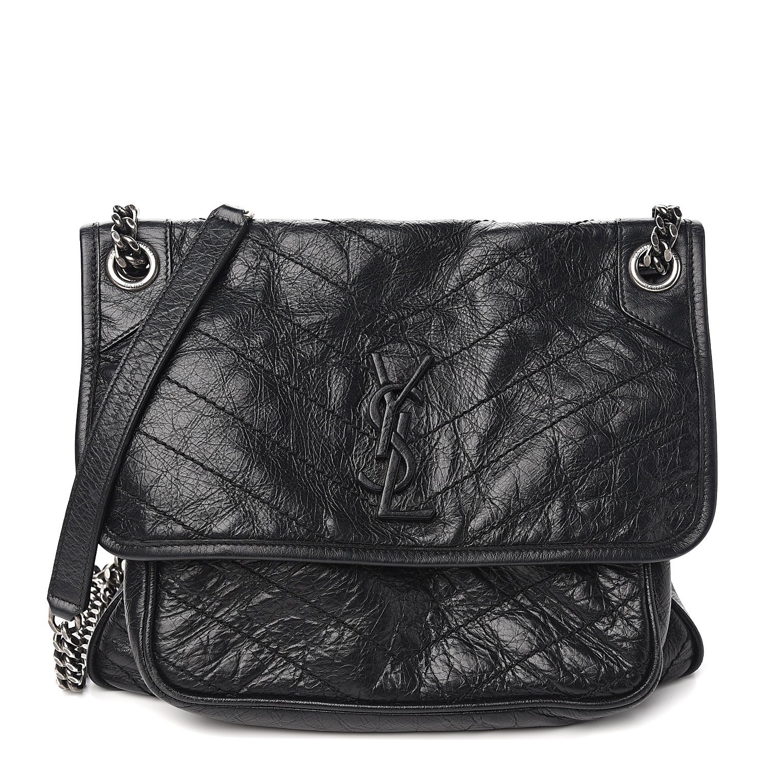 Saint Laurent Crinkled Calfskin Matelasse Monogram Medium Niki Chain Satchel Black 1 of 10