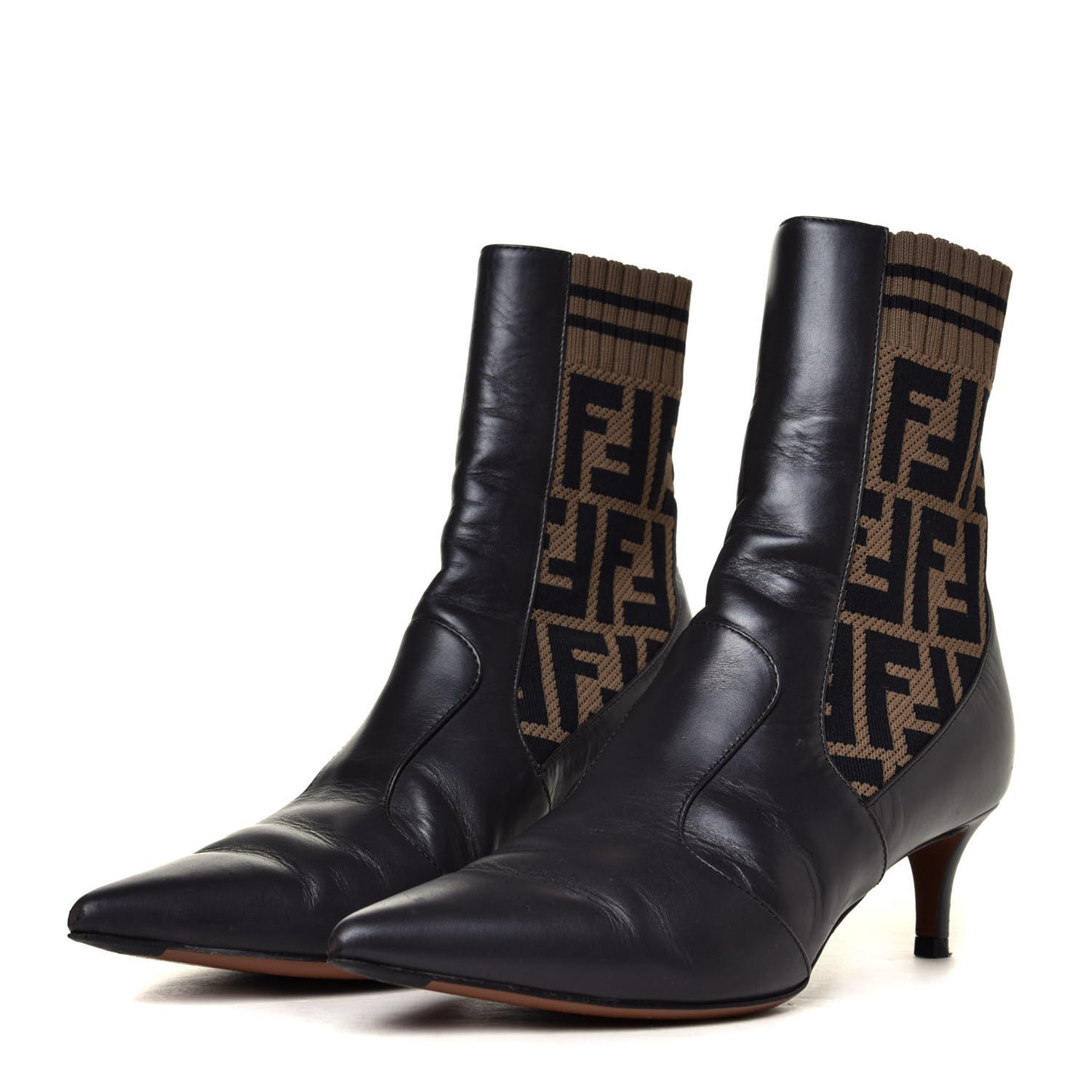 Vitellino Microfiber Fabric FF Rockoko Low Heel Sock Boots 35.5 Black Tobacco