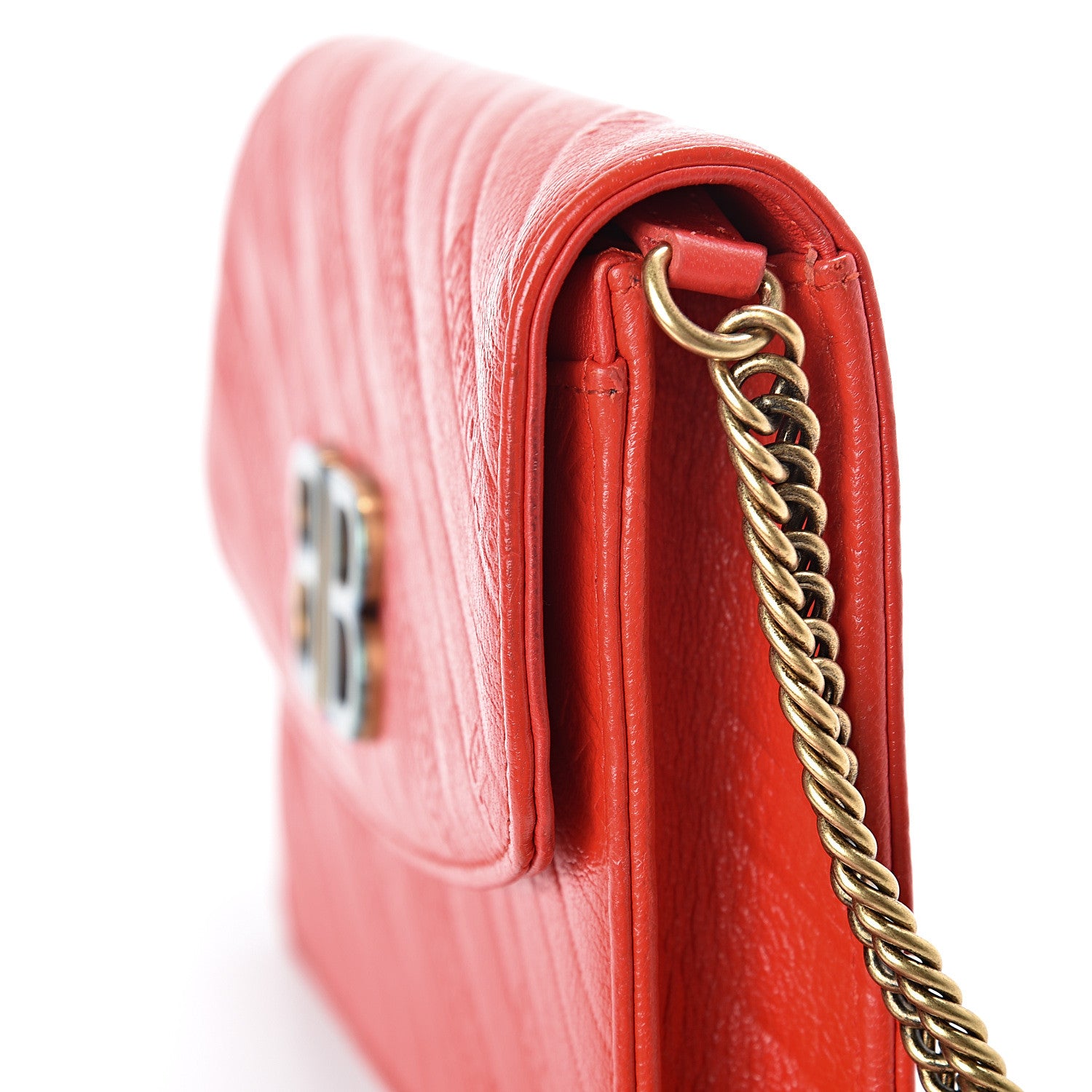 Balenciaga Shiny Goatskin Logo Embossed BB Wallet On Chain Vivid Red 11 of 11