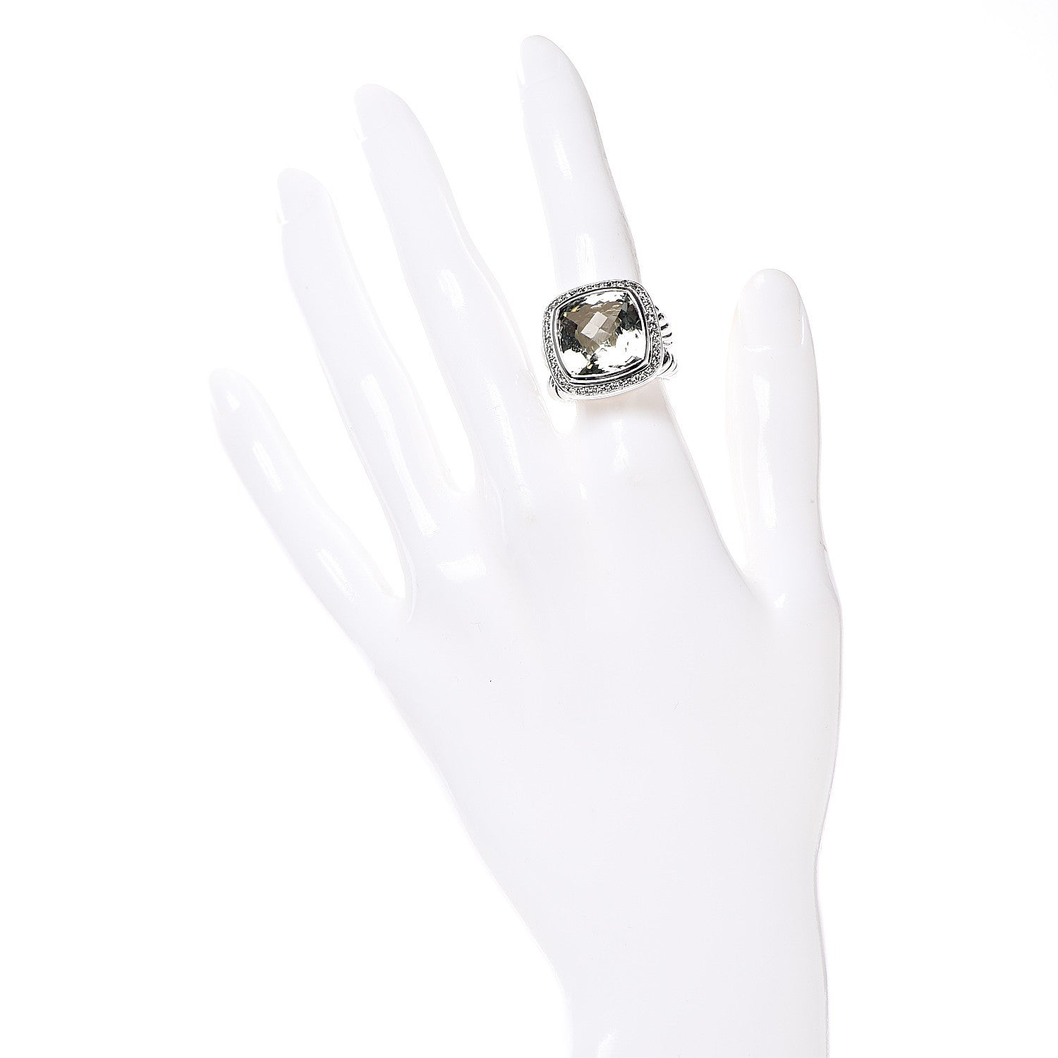 David Yurman Sterling Silver Diamond Prasiolite 14mm Albion Ring 49 4.75 2 of 6
