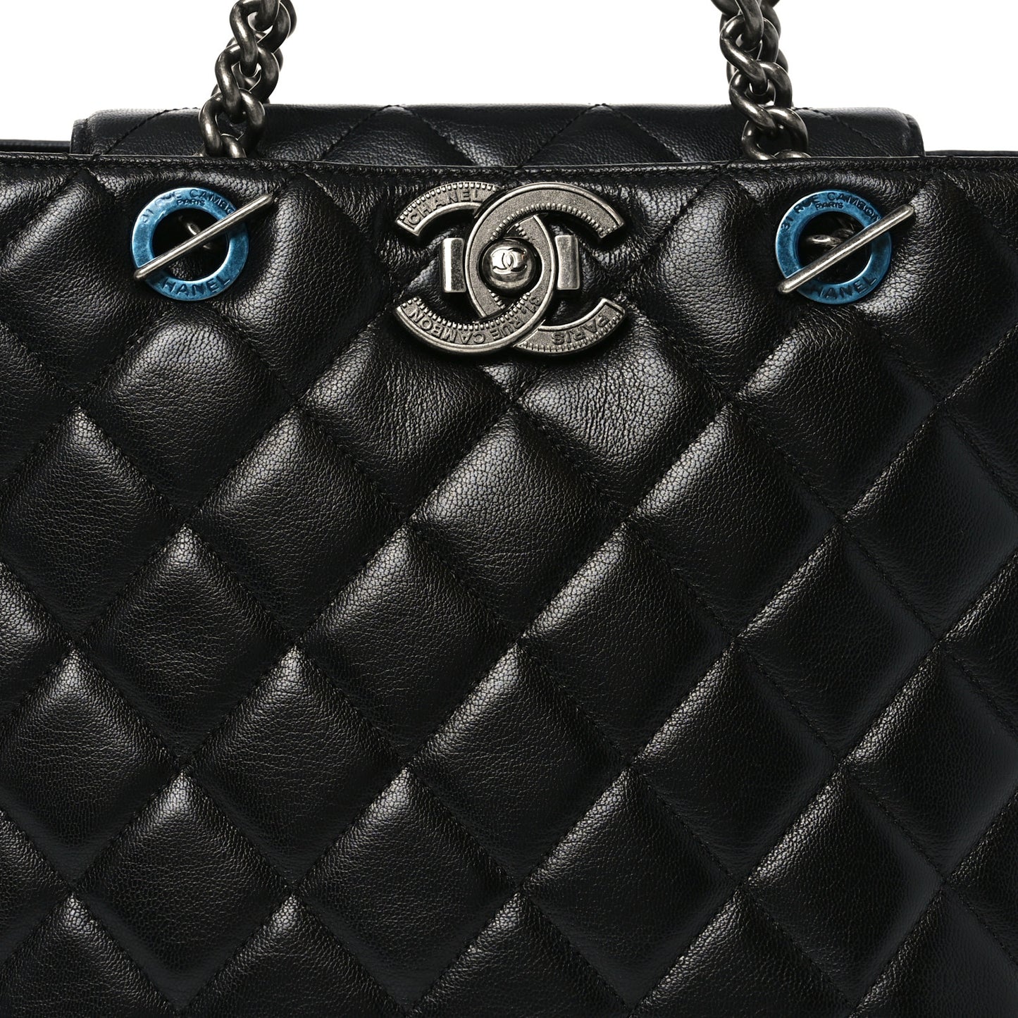 Metallic Goatskin Quilted Small City Rock Shopping Tote Black