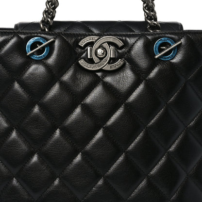 Chanel Metallic Goatskin Quilted Small City Rock Shopping Tote Black 8 of 10