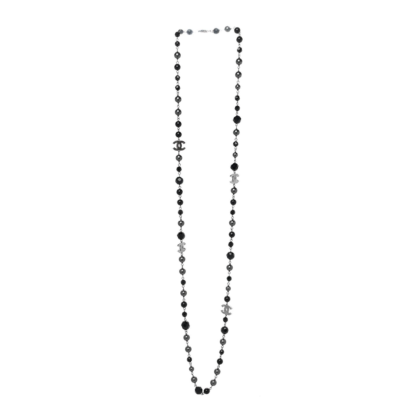 Ruthenium Beaded CC Long Necklace Black
