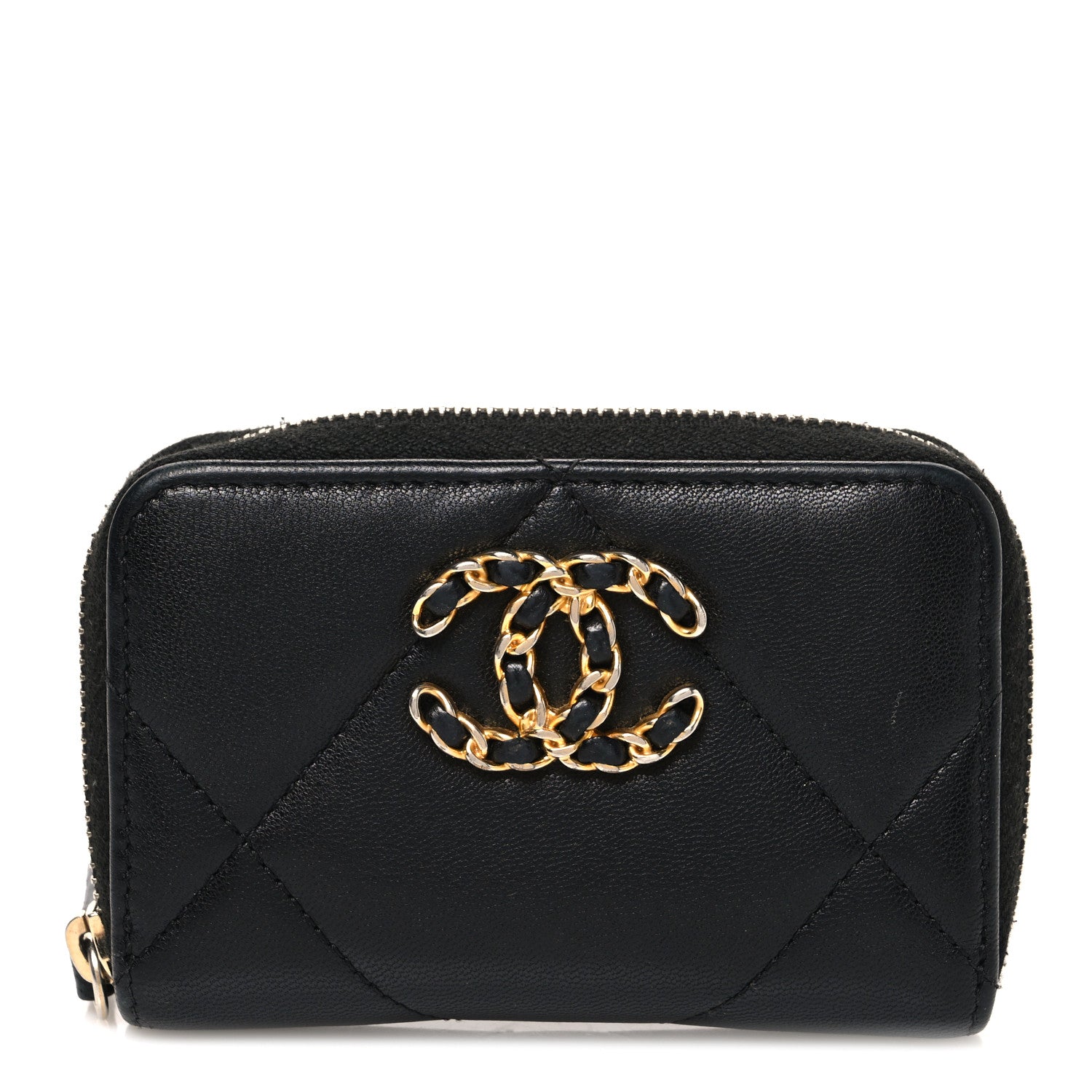 Chanel Lambskin Quilted Chanel 19 Zip Around Coin Purse Wallet Black 1 of 8