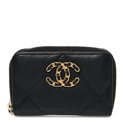 Chanel Lambskin Quilted Chanel 19 Zip Around Coin Purse Wallet Black 1 of 8