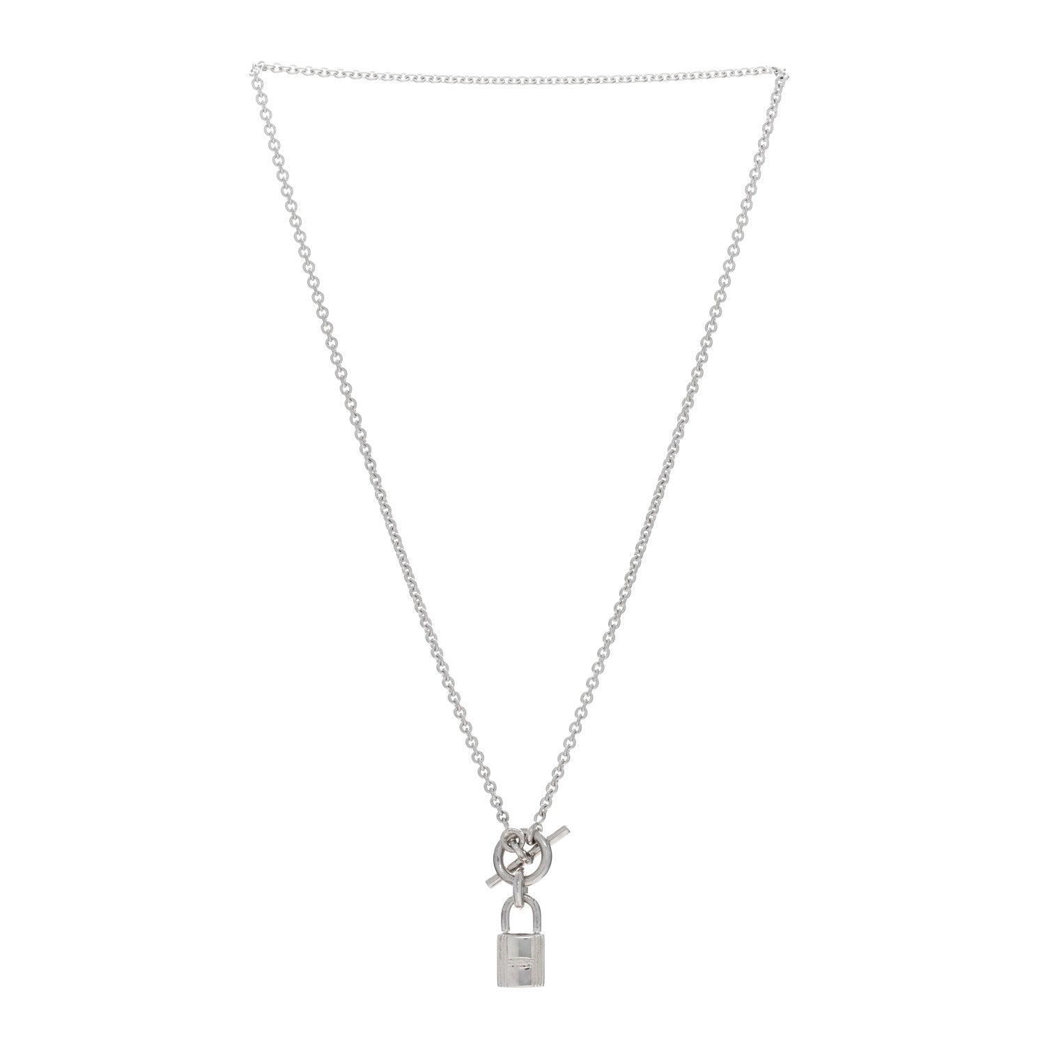 Hermes Sterling Silver Cadenas Kelly Lock Pendant Necklace 2 of 4