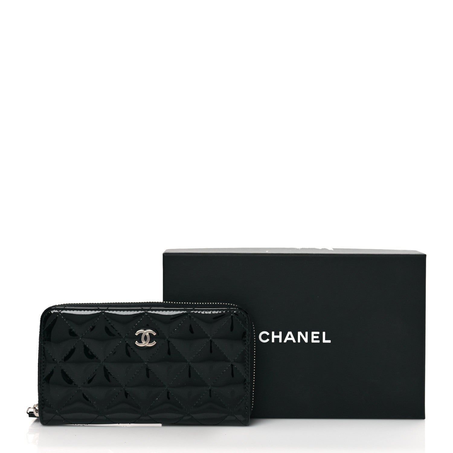 Chanel Patent Quilted Small Zip Around Wallet Black 10 of 10