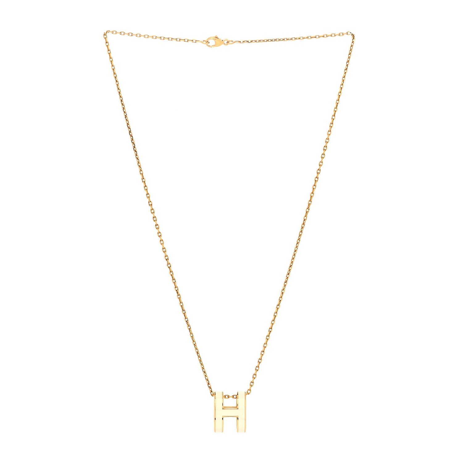 Hermes Lacquered Gold Pop H Pendant Necklace White 3 of 5