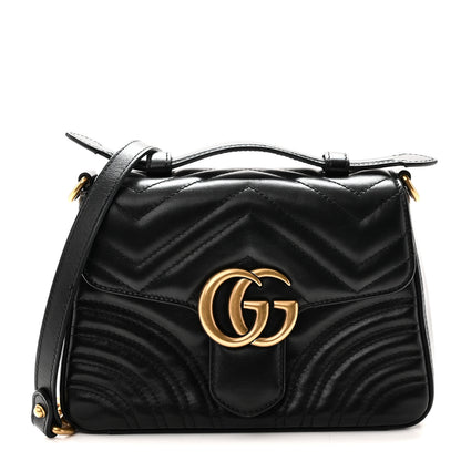 Gucci Calfskin Matelasse Mini GG Marmont Top Handle Shoulder Bag Black 1 of 10