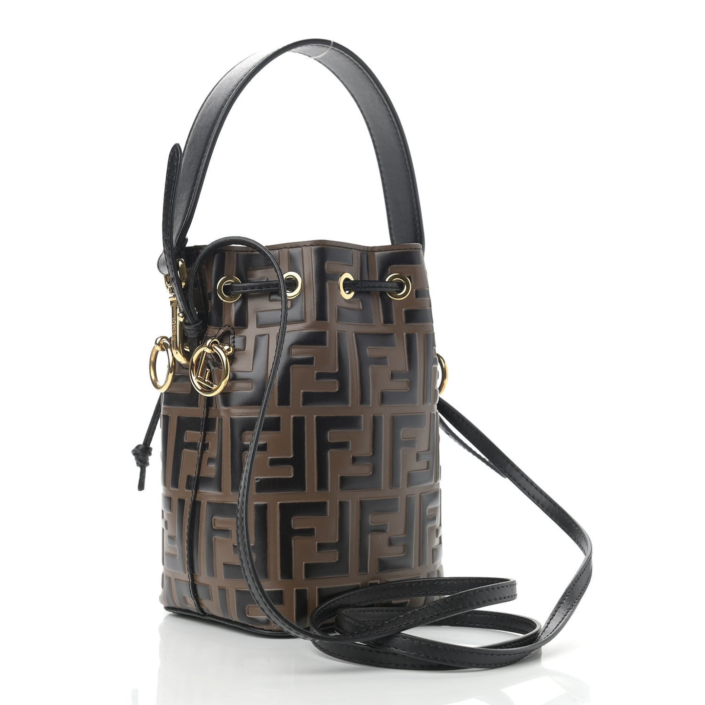 Vitello Liberty F is Fendi Bi-Color FF 1974 Embossed Mini Mon Tresor Bucket Bag Maya Black