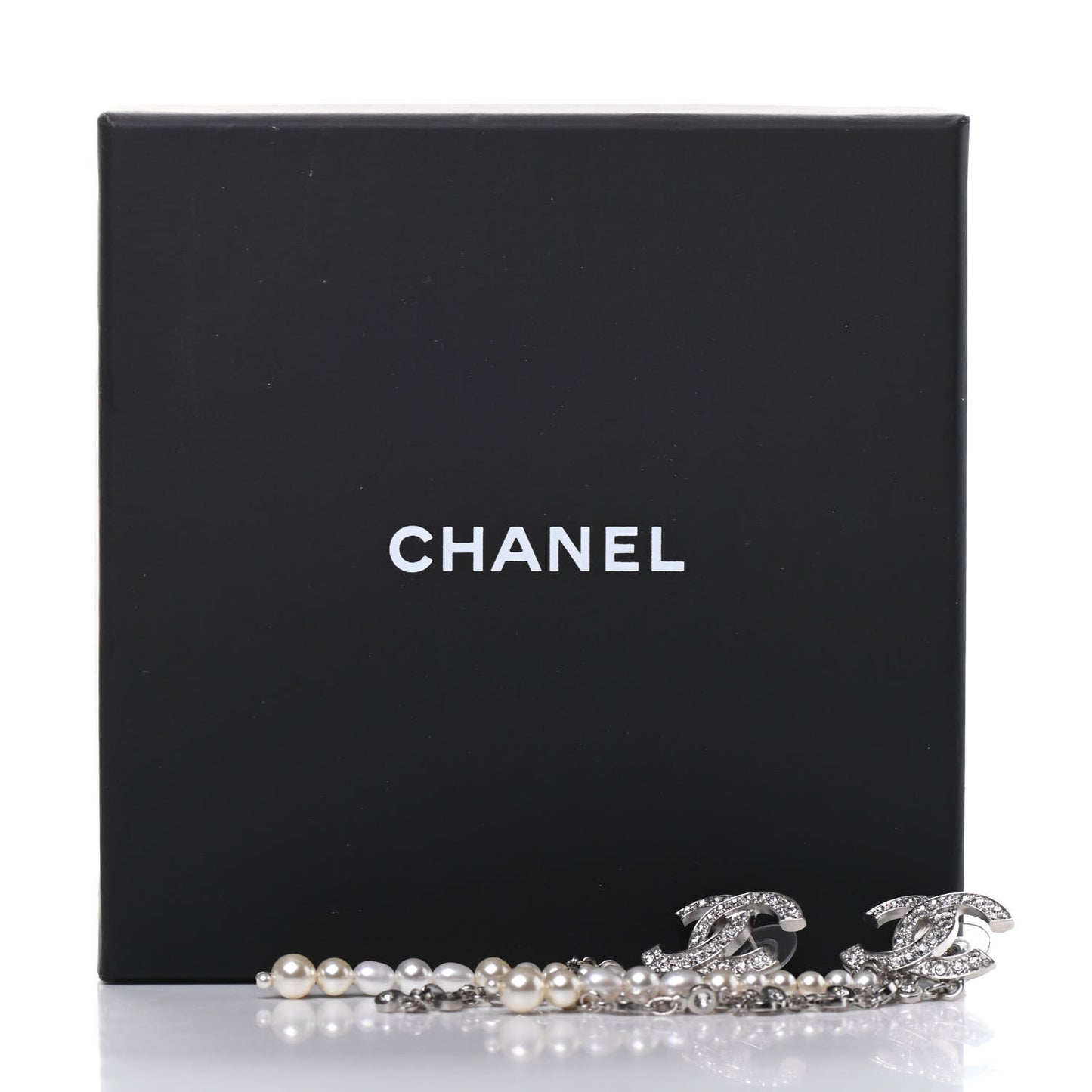 Crystal Pearl CC Drop Earrings Silver
