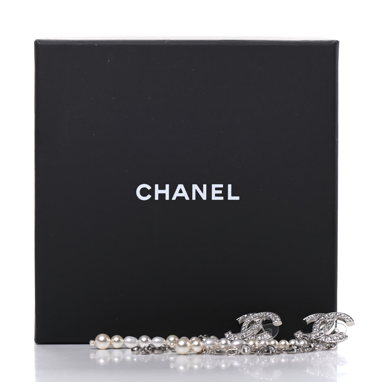 Chanel Crystal Pearl CC Drop Earrings Silver 4 of 4