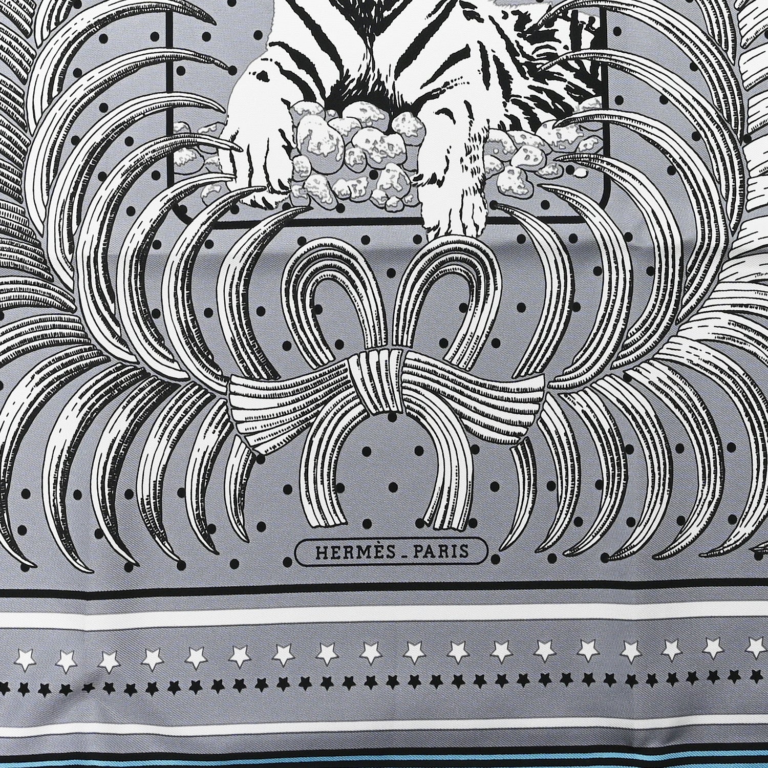 Hermes Silk Tigre Royal Bandana Scarf 55 Gris Bleu Grise White 2 of 3