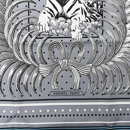 Hermes Silk Tigre Royal Bandana Scarf 55 Gris Bleu Grise White 2 of 3