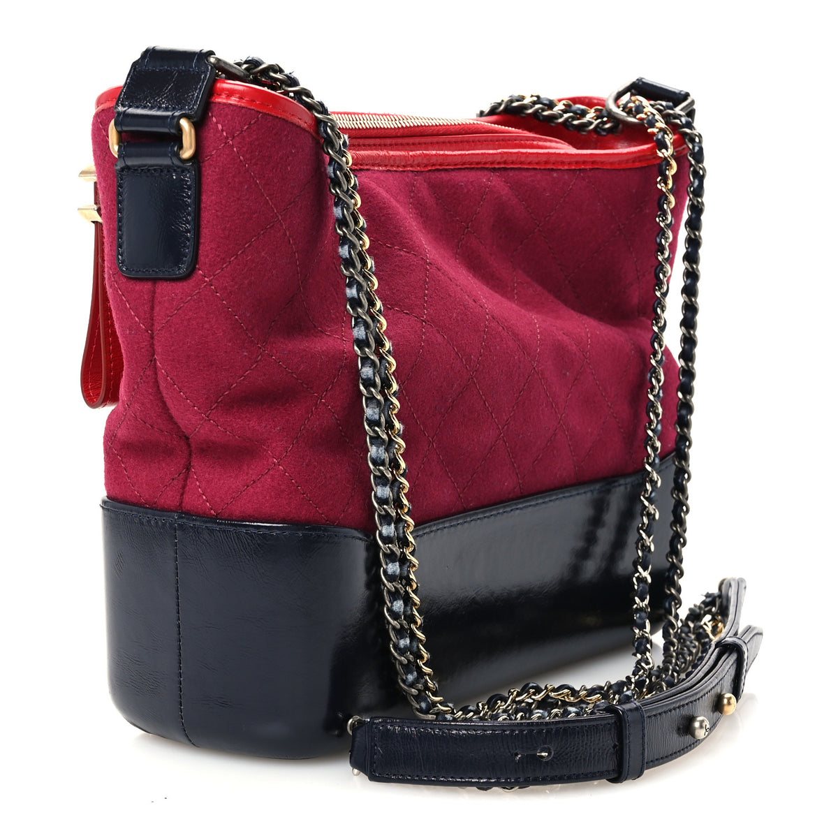 Wool Calfskin Quilted Medium Gabrielle Hobo Red