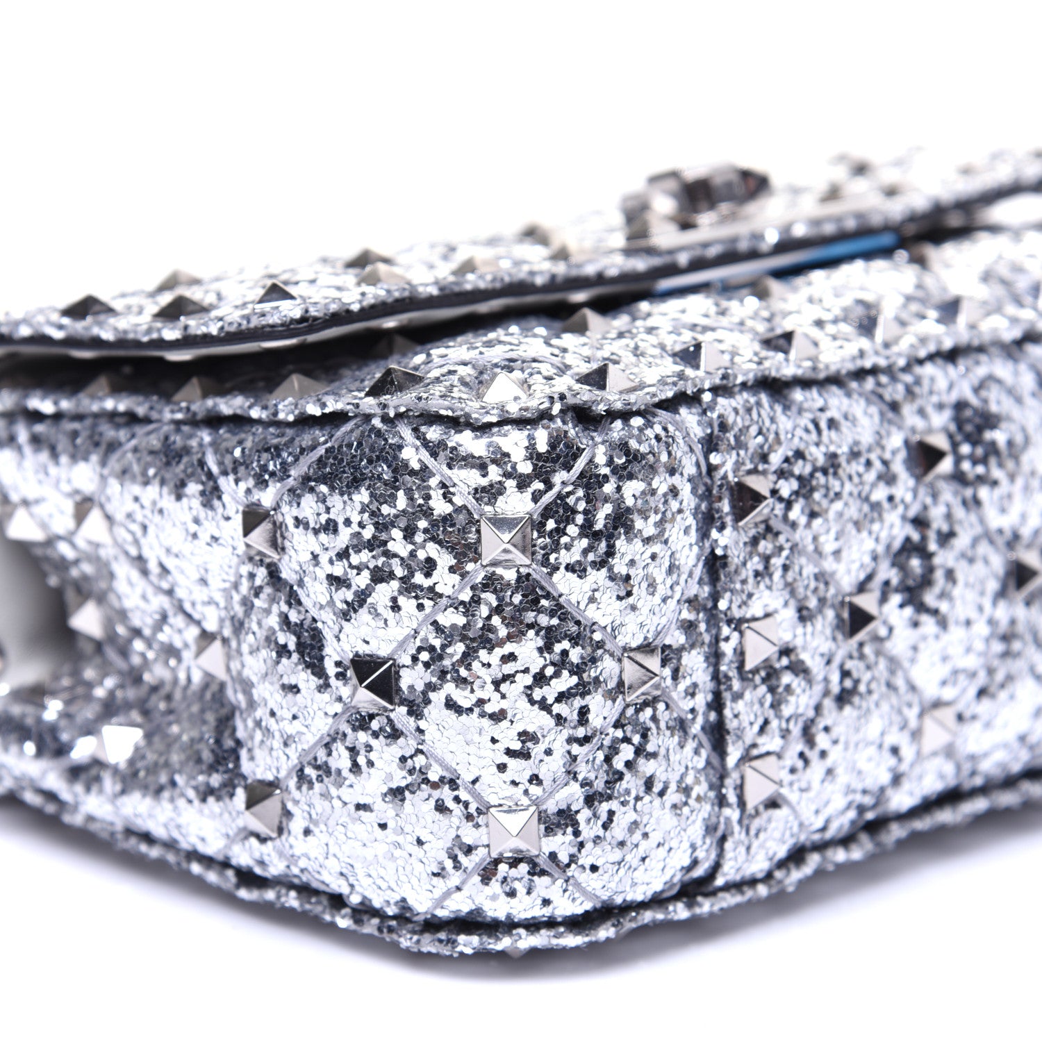Valentino Garavani Glitter Mini Rockstud Spike Shoulder Bag Silver 6 of 13
