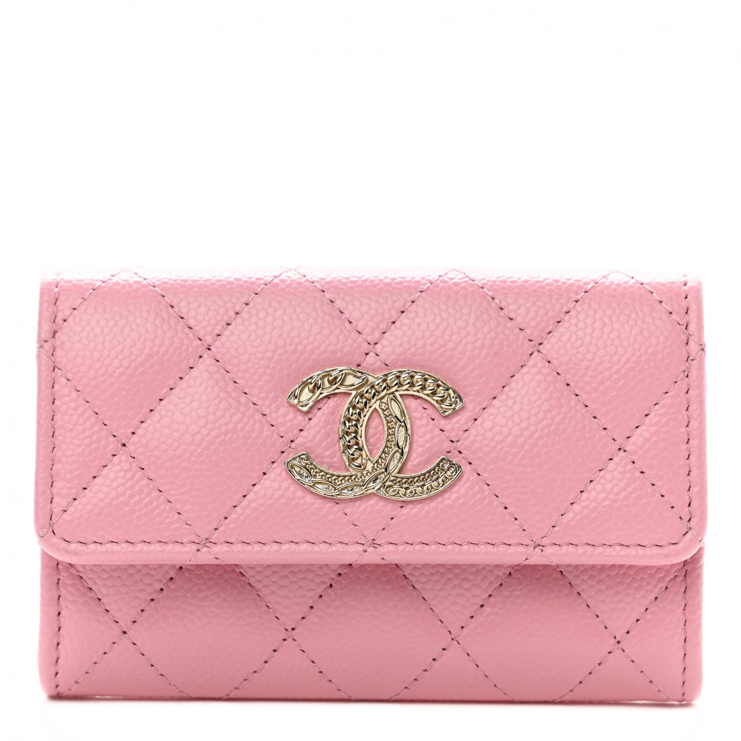 Caviar Quilted Multi Chain CC Flap Card Holder Pink