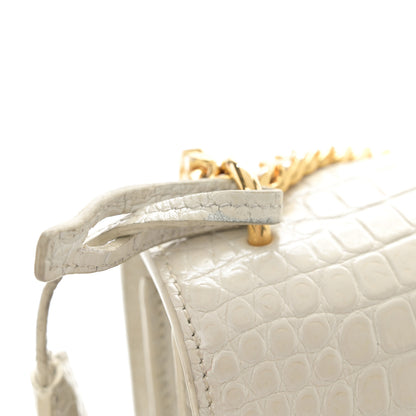 Saint Laurent Calfskin Crocodile Embossed Medium Monogram Sunset Blanc Vintage 13 of 14