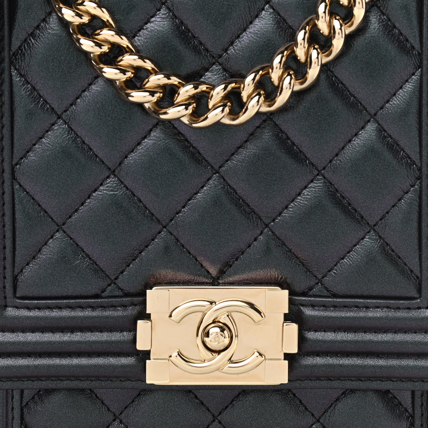 Iridescent Calfskin Quilted North South Boy Flap Black