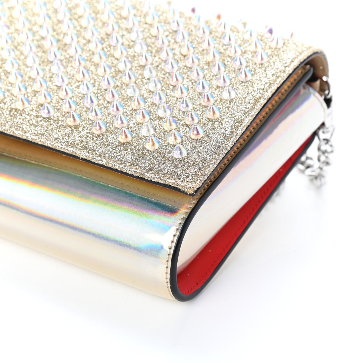 Glitter Metallic Patent Calfskin Psychic Spikes Paloma Clutch Gold