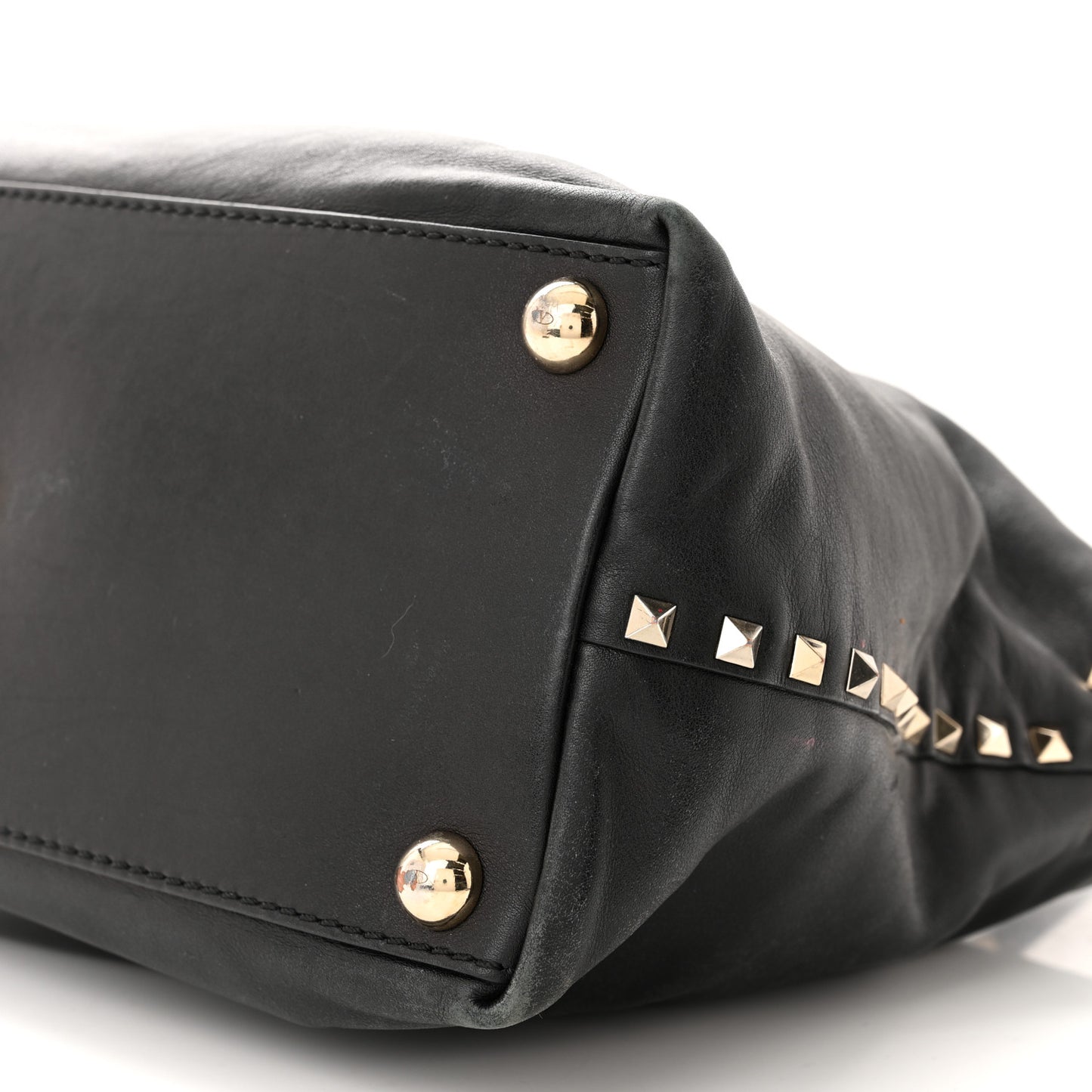 Vitello Rockstud Dome Satchel Black