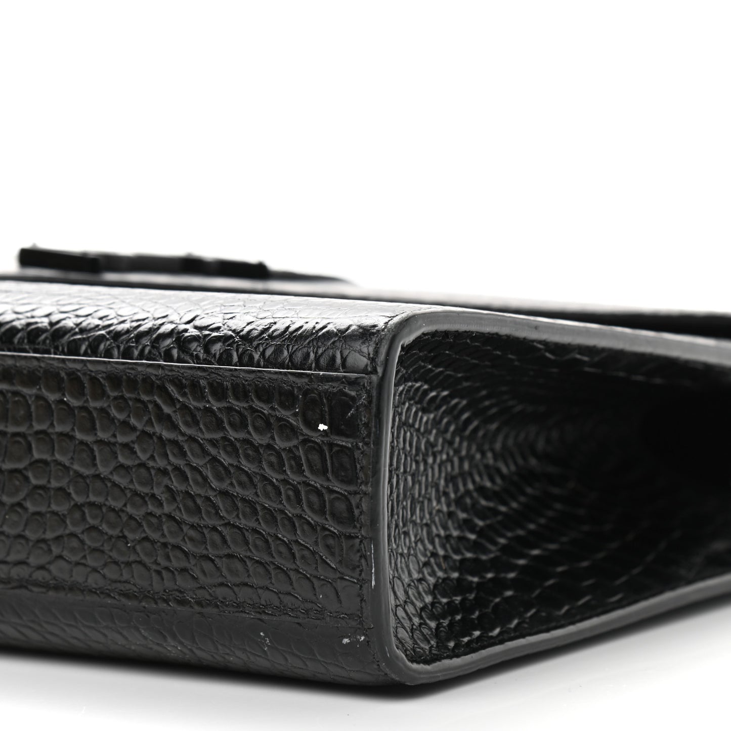 Calfskin Crocodile Embossed Monogram Large Satchel Black